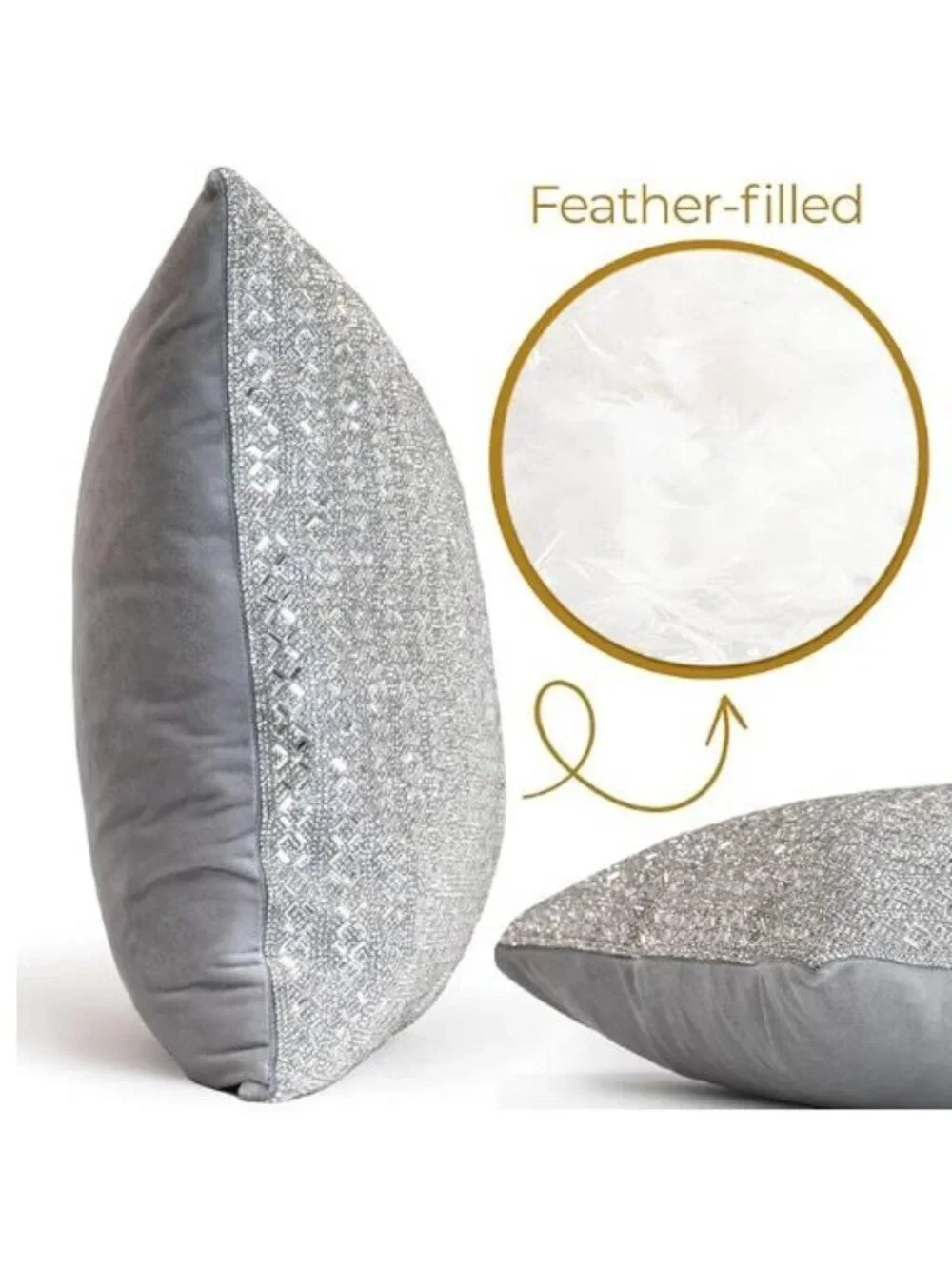 Sparkle Home Silver Madison Ave Jeweled Decorative Rhinestone Pillow 16x16 3518